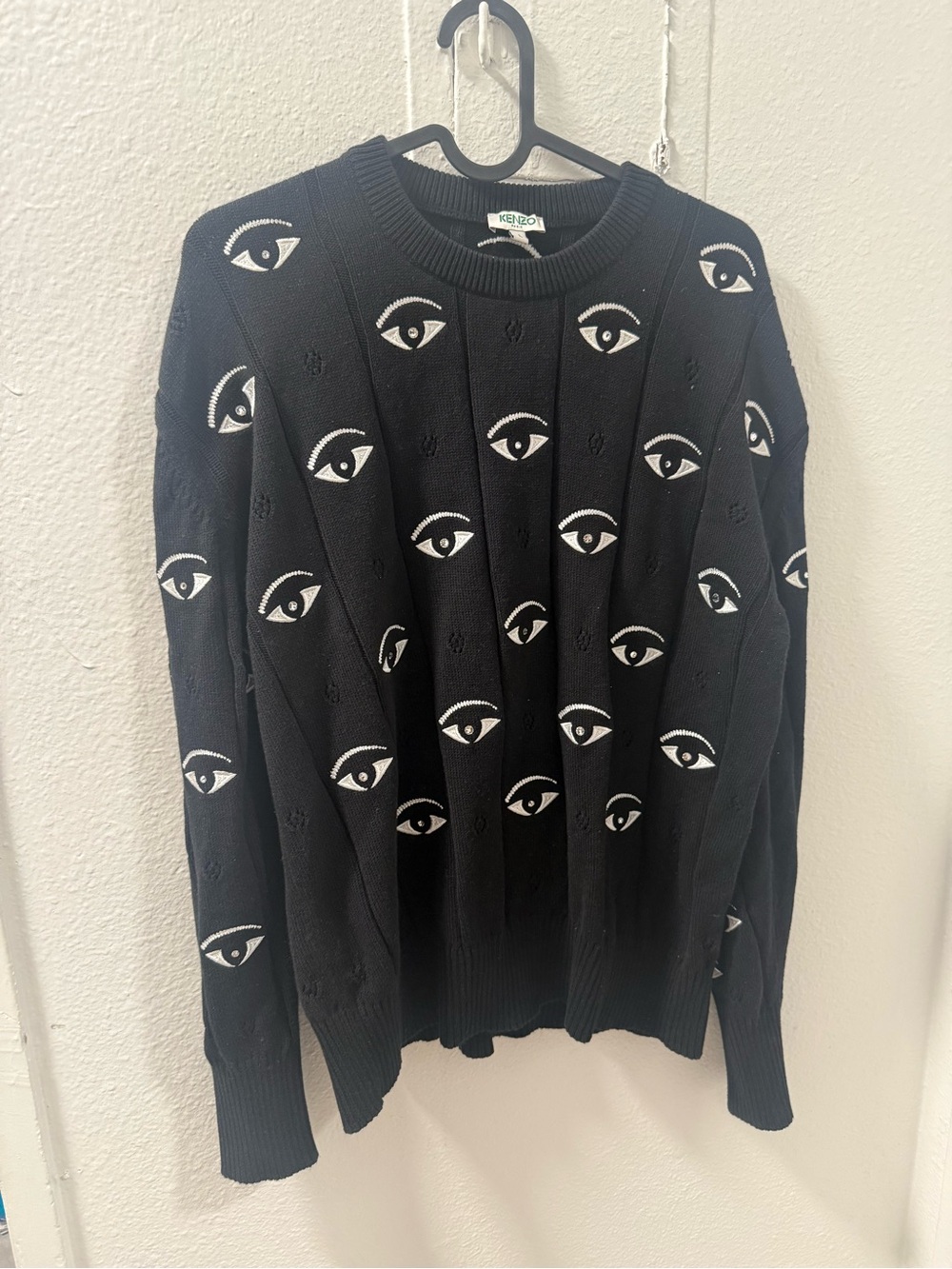 Kenzo Black Crewneck Sweater with White Eye Motif
